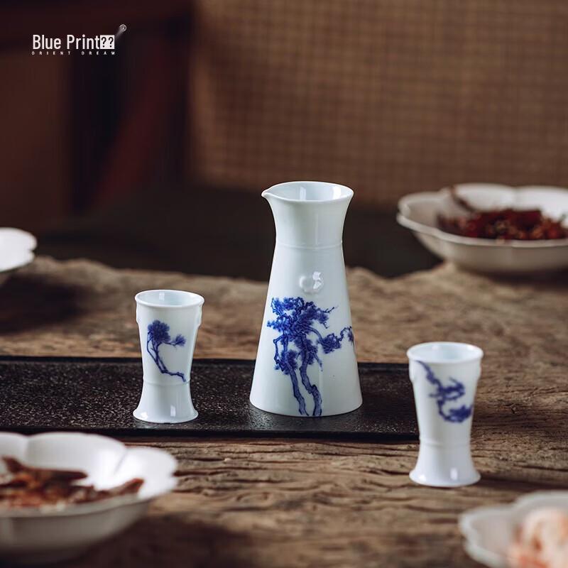 Oriental Blue Print Stone Sake Set
