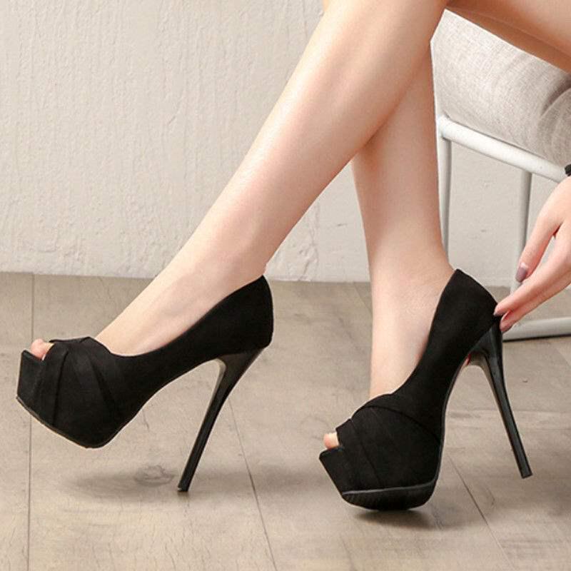 Spring 2025 12cm Stiletto High Heels - European & American Style, Sexy Suede, Pointed Platform, Peep Toe Nightclub Shoes