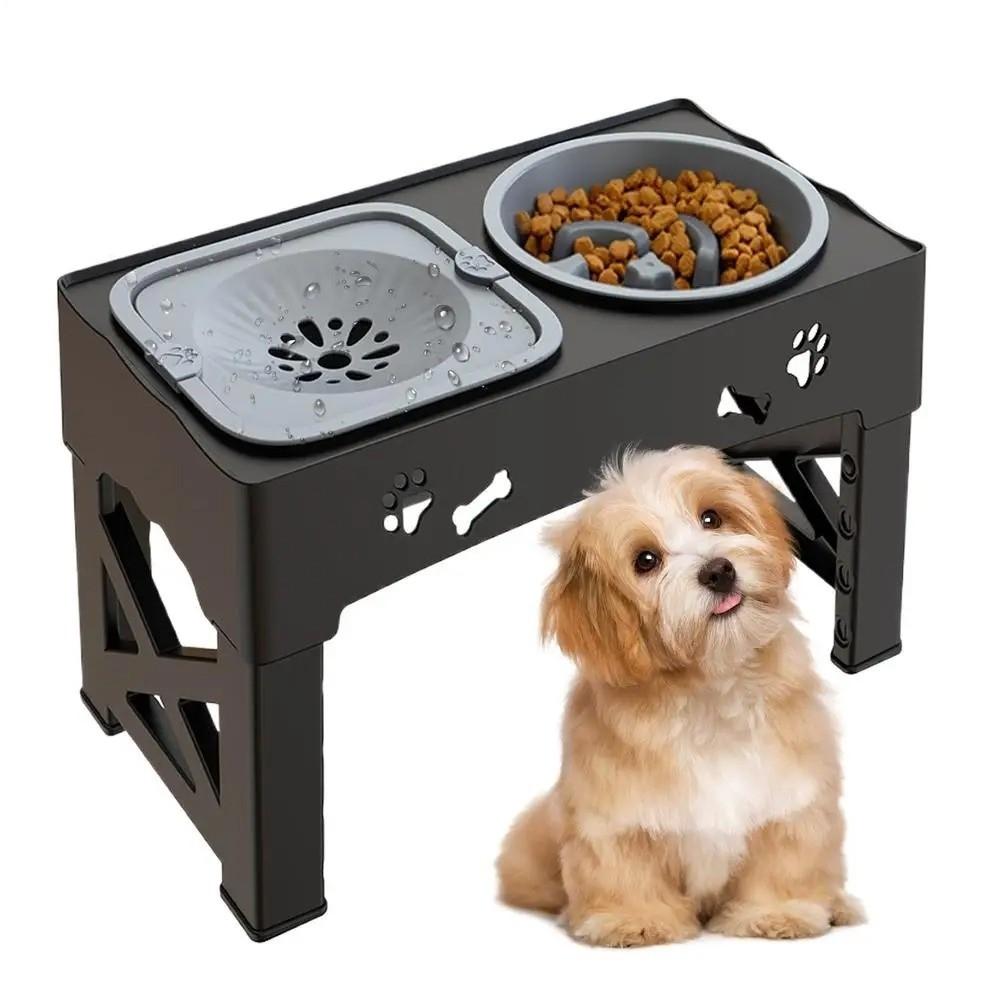 Adjustable Height Pet Feeder 3 In 1 Dog Double Bowls Elevated Dog Bowls For Kittens Puppies