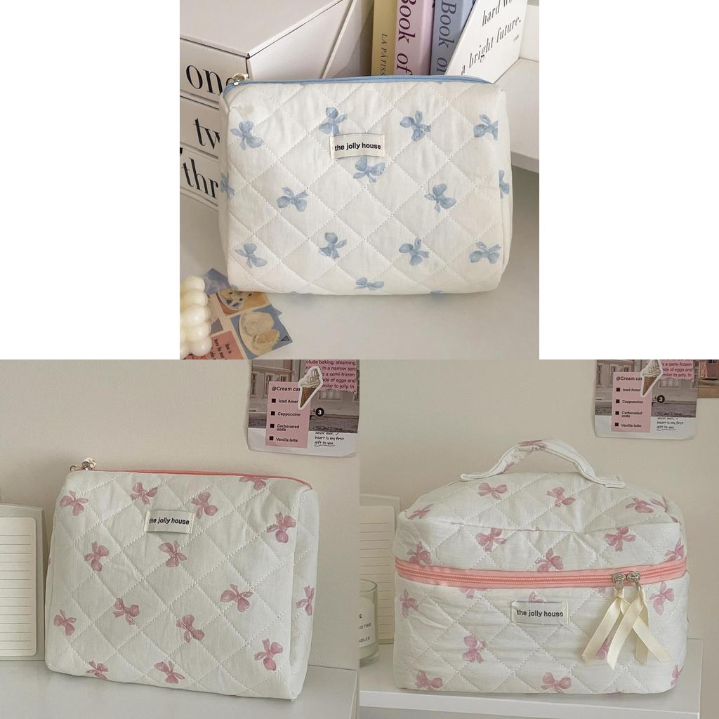 Vintage Floral Satin Makeup Bag With Bow Embellishment For Daily Use And Travel Comfort