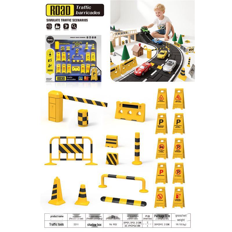 Cross-Border Traffic Simulation Toy Set with Cone, Speed Bump, Parking Lot Barrier, Water Barrier, and Warning Signs