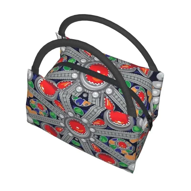 Tafzimth Kabyle Fibula Style Insulated Lunch Tote Bag for Women Ethnic Geometric Berber Portable Cooler Thermal Food Lunch Box