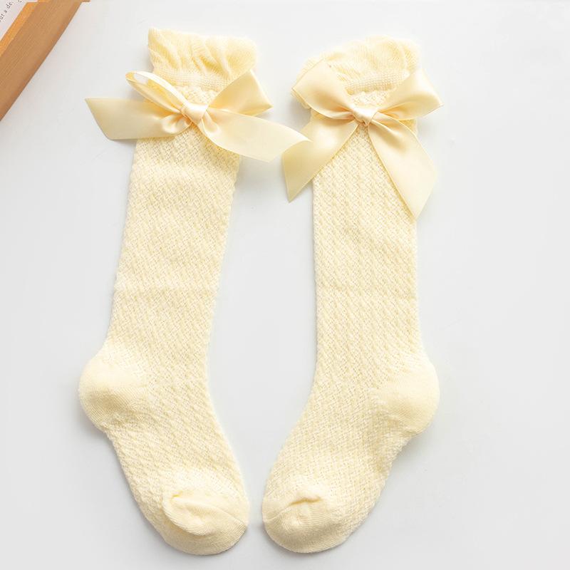 Newborn Baby Girls Socks for Kids Toddlers Girls Big Bow Knot Knee High Long Soft Cotton Summer Children Mesh Socks