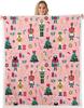 Pink Nutcracker Sherpa Throw Blanket for Couch Christmas Super Soft Cozy Fleece Xmas Cute Cartoon Blanket for Winter,Plush Throw