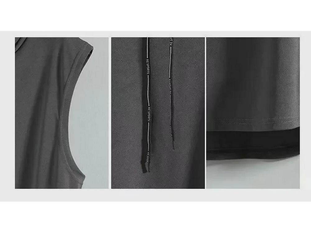 Men's Sleeveless T-Shirt with Cap and Drawstring for Summer Sports, Basketball, and Running