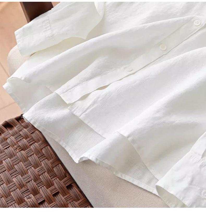 Women's Tencel Ramie Solid Color Long Sleeve Shirt - Early Autumn Casual Top