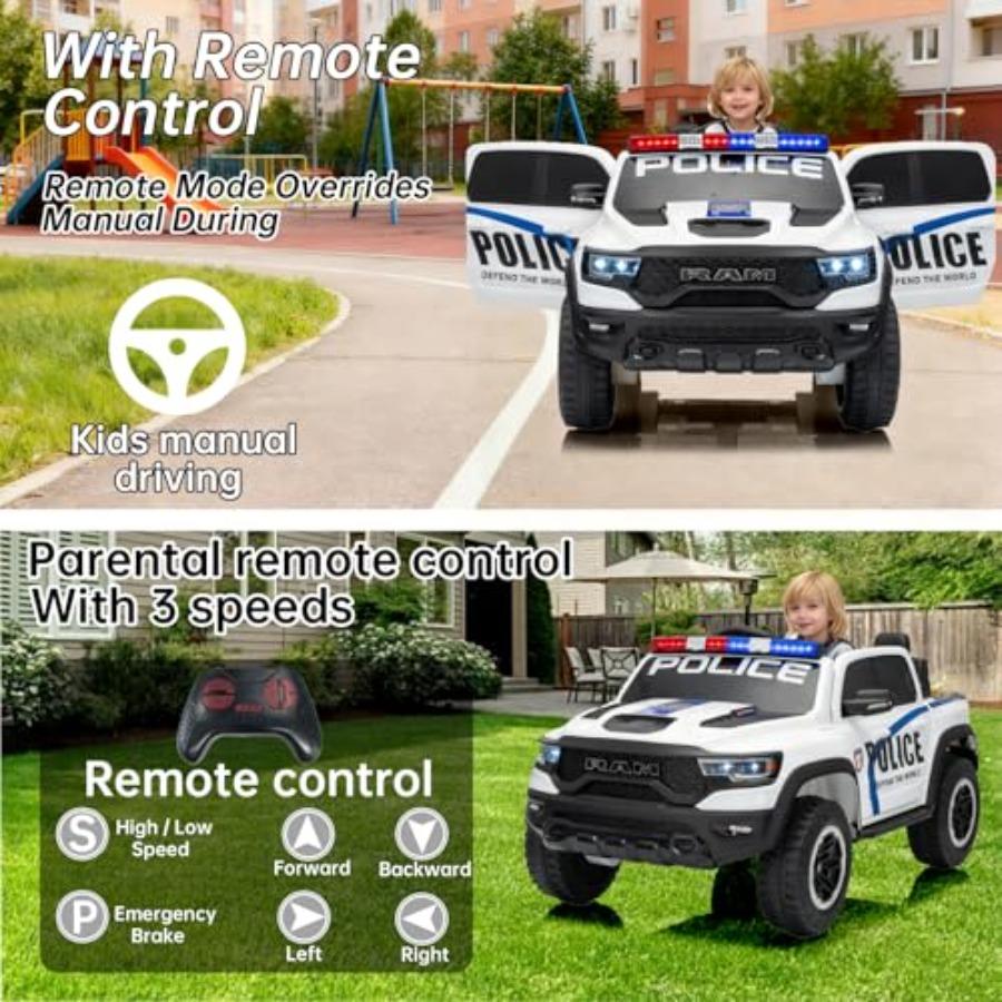 Caminhão de Polícia 4WD 24V 4x4 para Montar 2 Lugares, Carrinho de Brinquedo para Montar com Controle Remoto, 'Caminhão Elétrico para Montar', Caminhão Lado a Lado para Idades