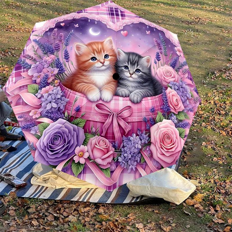 1PC Kittens Flowers Umbrella-8-Rib Reinforced, Automatic Open, Lightweight & Durable, Cute Fashion Accessory for Outdoor-Y0331