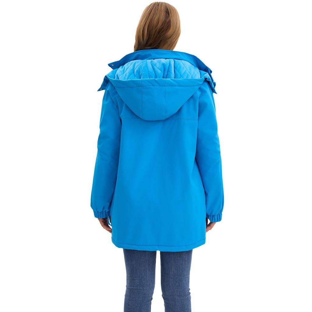 Women’s Warm Windcheaters Detachable Hooded Fleece Lined Zipper Coats Windproof Parka Outdoor Hiking Mountaineering Jackets