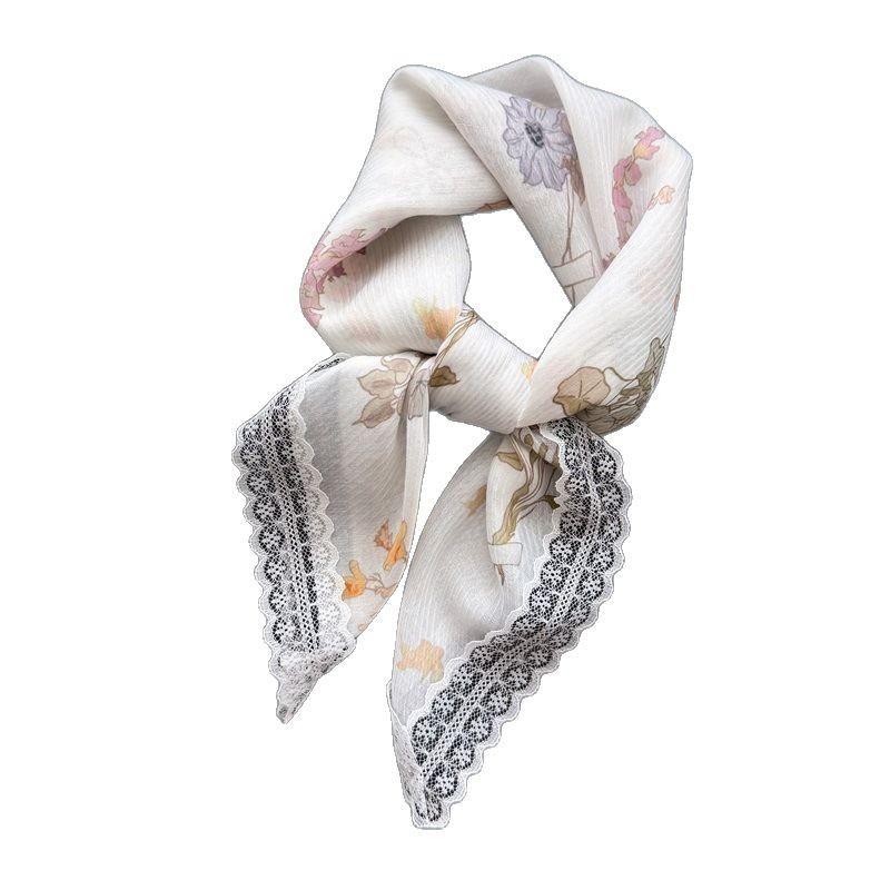 Small Fresh Flower Lace Scarf Square Women's Summer Spring Autumn Neck Protection New Korean Sunshade Headscarf