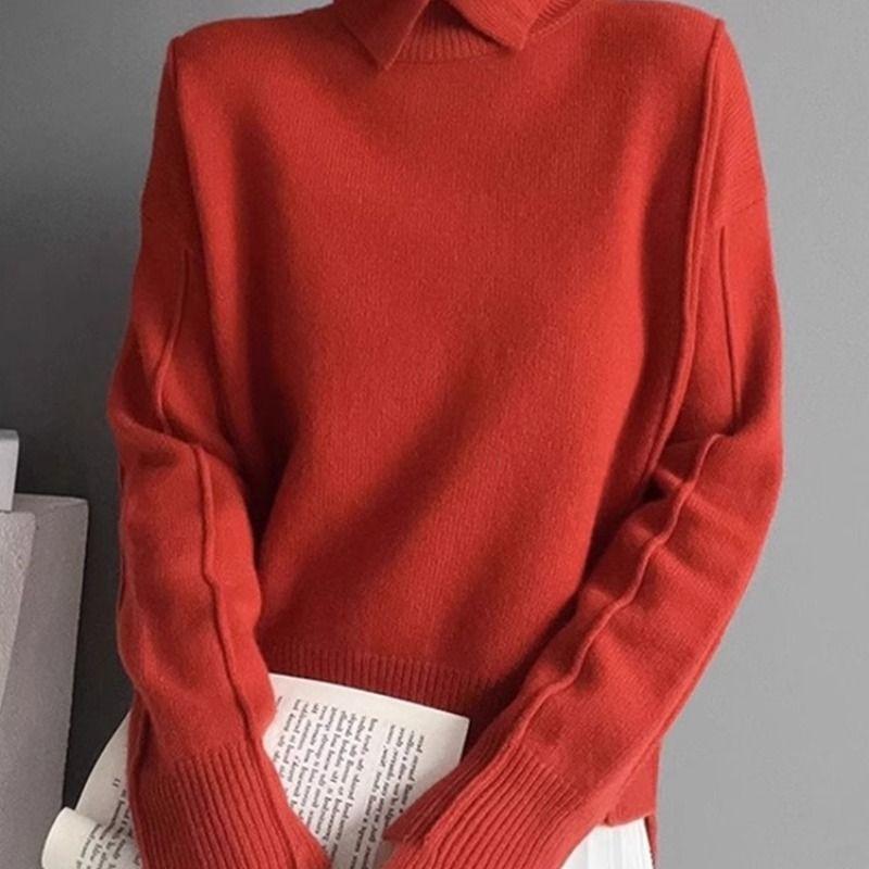 

Женский удобный зимний минималистичный офисный вязаный базовый свитер в европейском стиле с длинным рукавом, пуловер, трендовый L