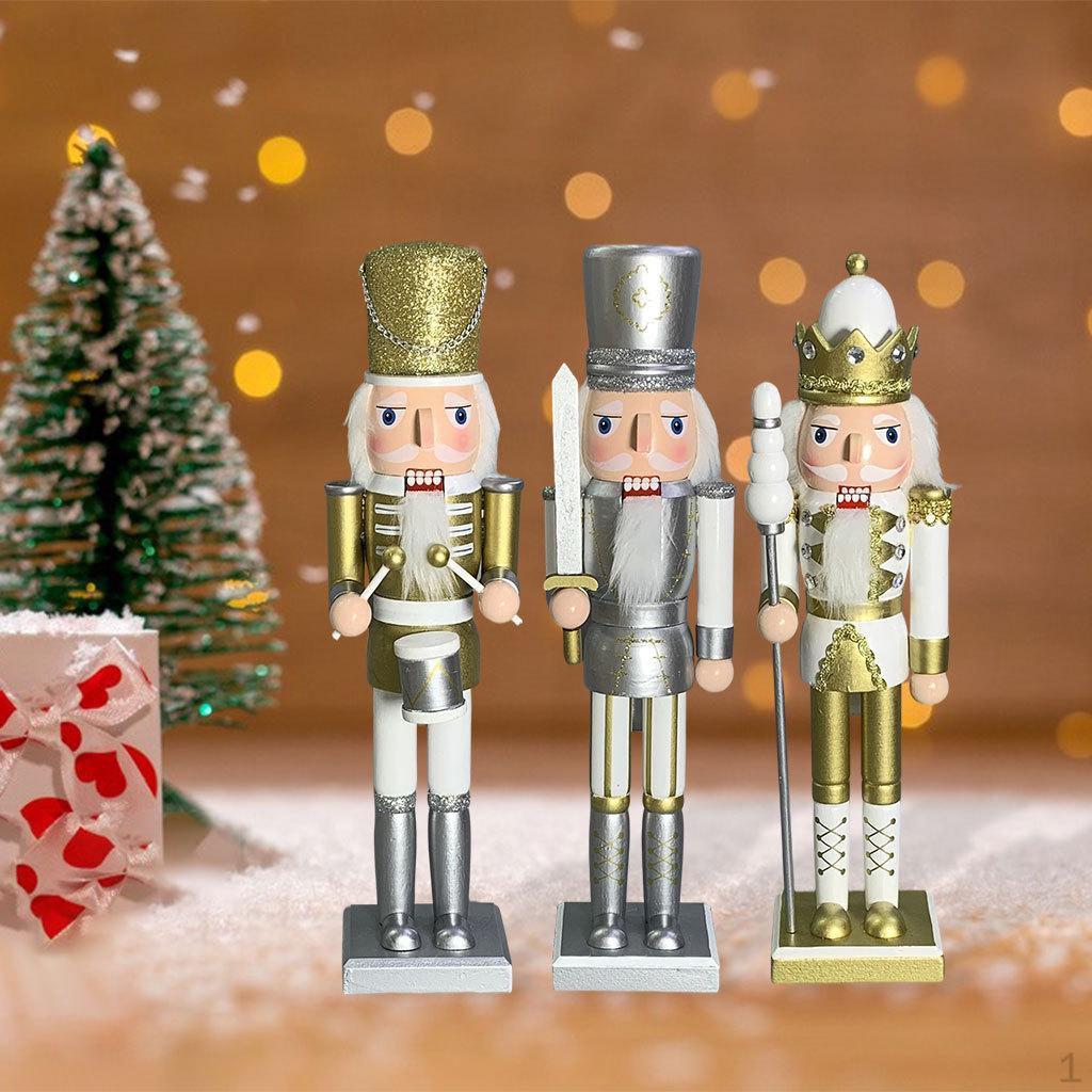 3Pcs Wooden Christmas Nutcracker 8cm, Traditional Walnut Soldier Figurines, Tree Pendant 3pcs Set