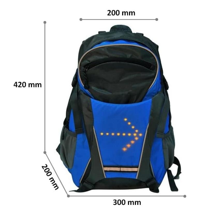 

Рюкзак объемом 18 литров, подходит для велосипедов и самокатов. Оснащен пультом дистанционного управления и функцией зарядки через USB синий