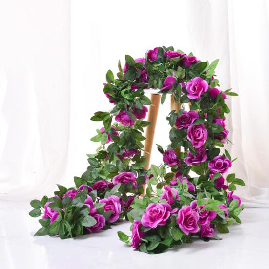 220CM Sztuczny Girlanda z Kwiatów Róży 16 Głów Odporna na UV Realistyczna Sztuczna Rattanowa Winorośl Dekoracja Wisząca na Ślub i Przyjęcie Symulacja Kwitnienia