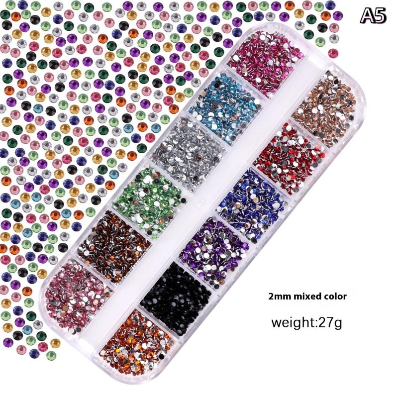 12Grids Box Mix Nail Art Rhinestone Nail Beads AB Crystal Flatback Jewelry Gems With Storage Organizer For Multicolour Nail Art