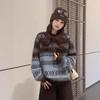 Korean Retro Crew Neck Fair Isle Sweater Women Loose Thick Knit Top Fall Winter