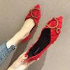 Fashion Diamond Bride Pointed Toe Woman Flats Slip-on Low Heel Elegant Red Cheap Liquidation Sale Quick Delivery Young Shoes for Women
