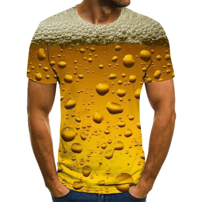 Men's Casual Beer Bubble Series 3D Printed Summer Comfortable Plus Size T-shirt- Soft Medium Stretch Polyester Fabric Summer Mens Relaxed Fit Clothing