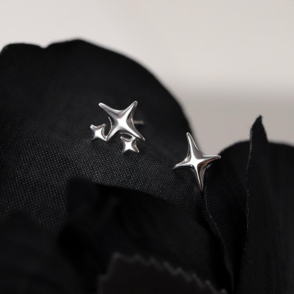2PCS Silver Color Fashion Cross Star Zircon Stud Earrings for Women Elegant Y2K Girl Simple Earrings Cute Jewelry New Year Gifts