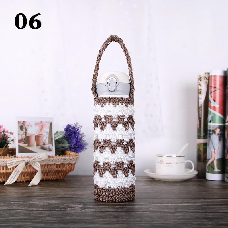 Funda portátil para termo con asa de 400-600 ml, funda para botella de agua de ganchillo, estuche para botellas de agua de punto, bolsa de almacenamiento.