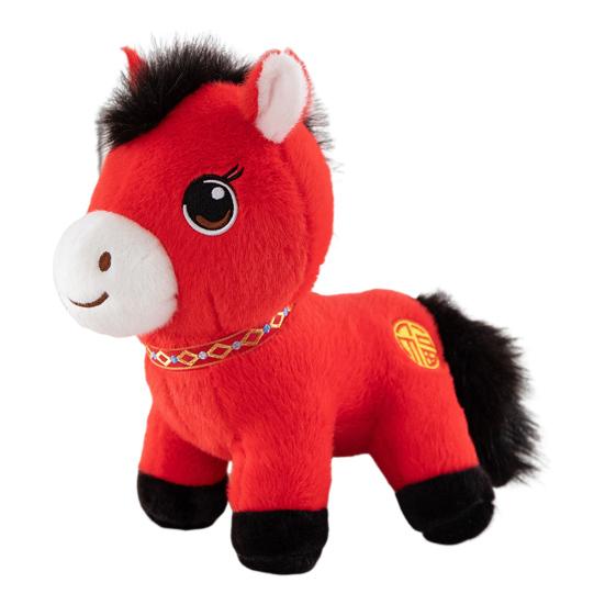 Horse Doll with Auspicious Clouds Pattern Good Luck in Year of The Horse National Style PP Cotton Filling Zodiac Pony Figurine