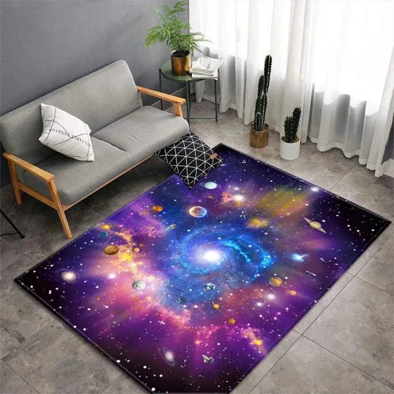 Galaxy Universe Themed Carpet Vibrant Planet Star Design Spiral Nebula Pattern for Kids Room Decor