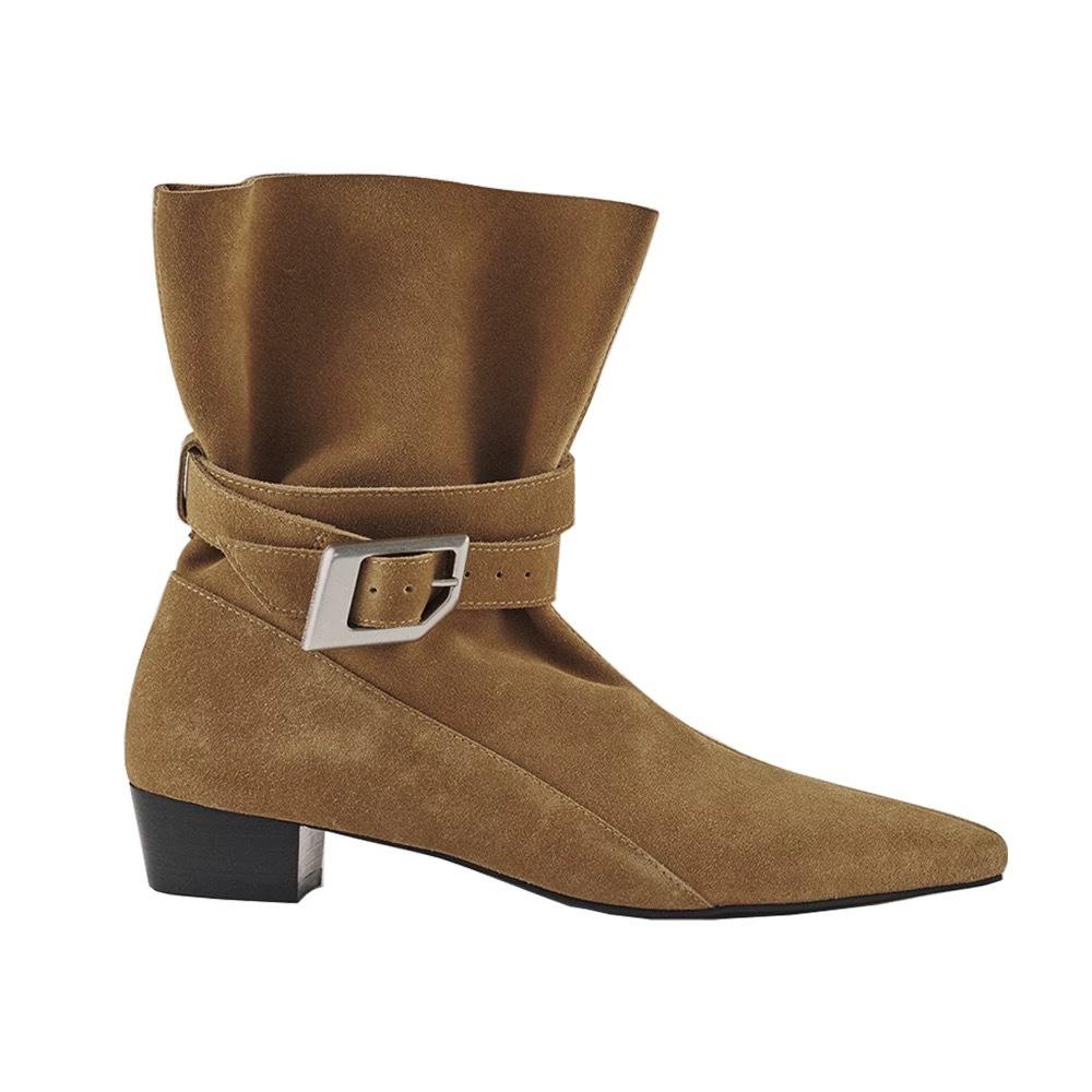 

Корейская версия нишевый дизайн маленький квадратный носок средний каблук толстый каблук пряжка ремня короткие ботинки тонкие ботинки женские 2025 осень и зима ботинки Мартин 40 хаки