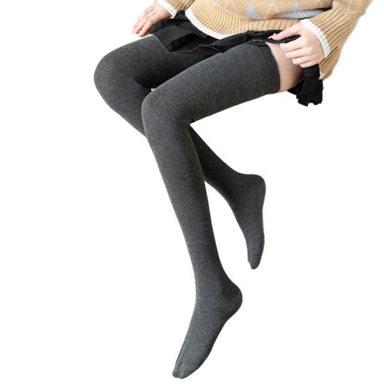 1 Pair 80cm Japanese Style Solid Color High Elasticity Non-slip Silicone Thigh Stockings Autumn Winter Women Over Knee Socks
