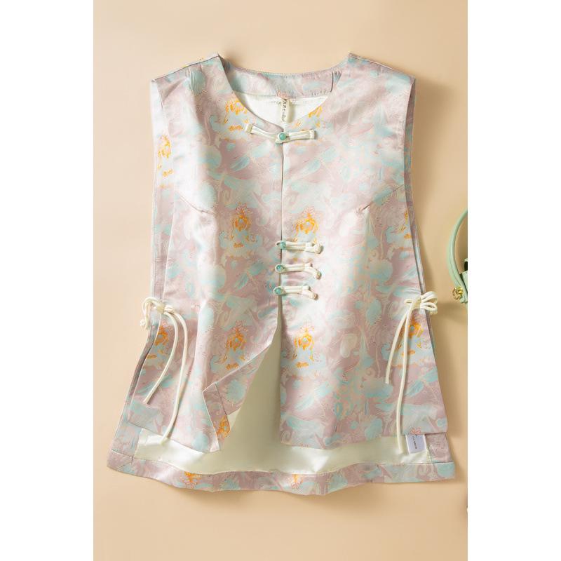 Spring 2026 Women s New Chinese Style Frog Button Mulberry Silk Waistcoat L