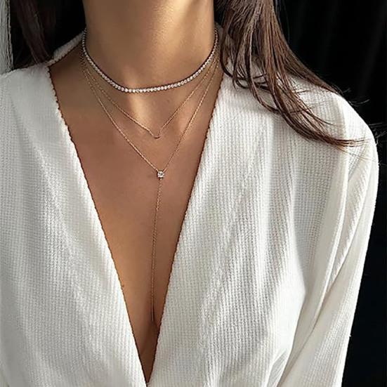 Collana Girocollo Vintage A Strati Con Cristalli E Zirconi – Oro – Boho Chic Donna