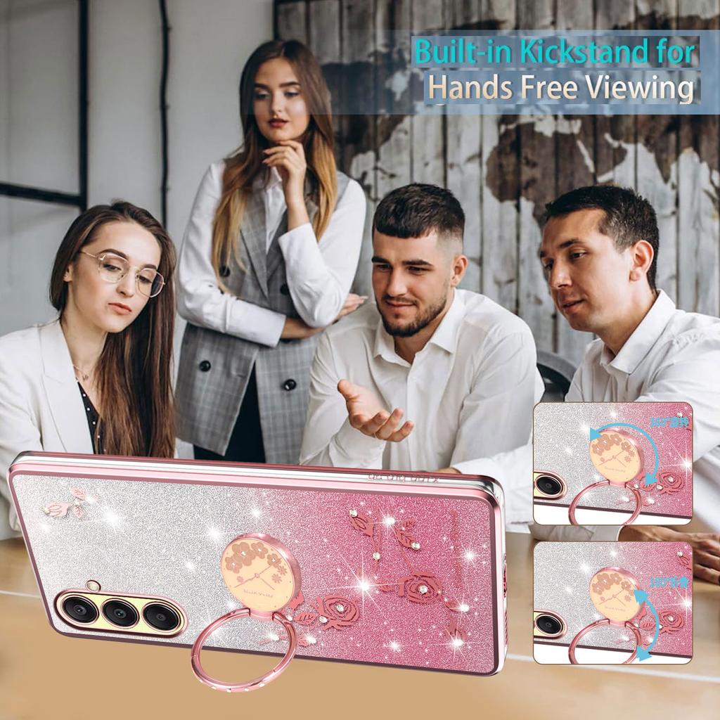 KADEM Pouzdro pro Samsung Galaxy A26 5G Prsten Stojánek TPU Květiny Kryt na telefon Gradientní Třpytky