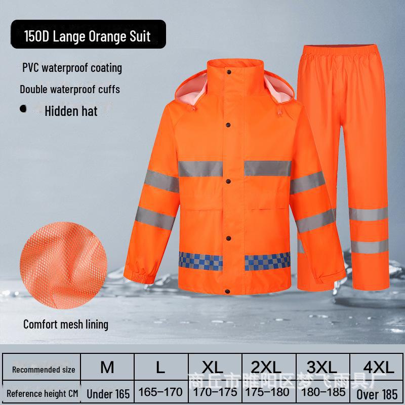 300D Oxford Traffic Safety Reflective Raincoat and Rainpants Set - Anti-Rainstorm, Outdoor Duty Gear