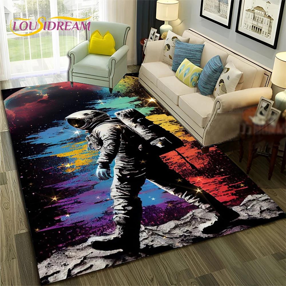 Outer Space Astronaut Planet Cartoon Carpet Rug for Home Living Room Bedroom Sofa Doormat Decor,Kid Area Rug Non-slip Floor Mat