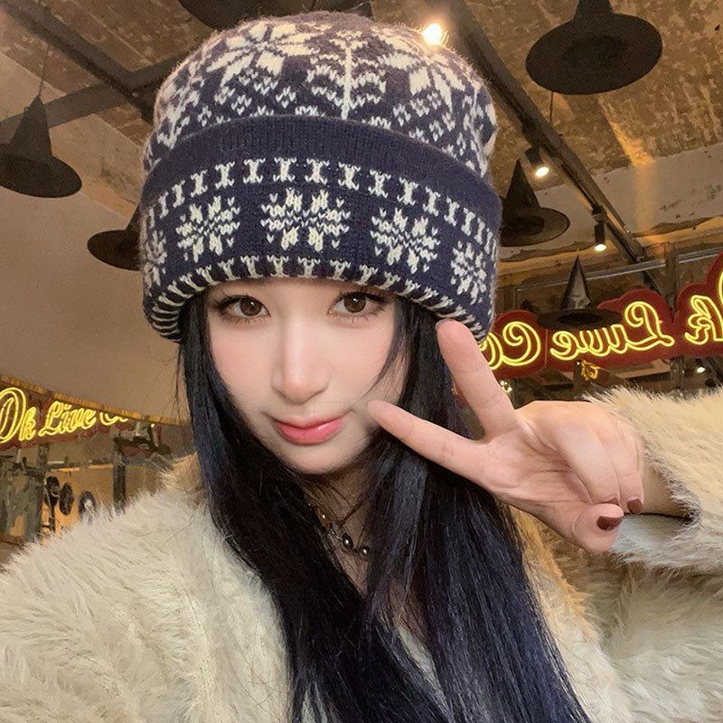 Women S Jacquard Knit Hat Winter Warm Ear Protection Large Size Cold Hat