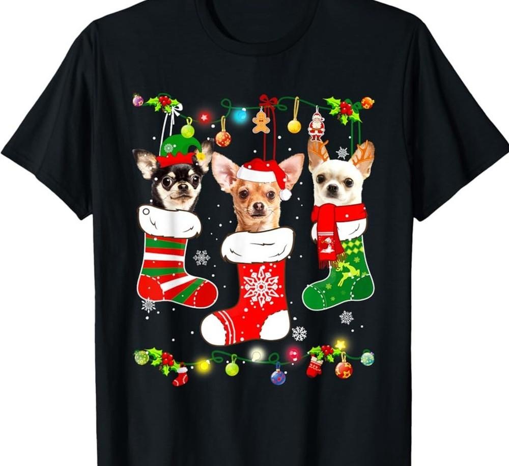 Chihuahua Christmas Lovely Dog black T-shirt unisex tee All sizes E32.2 Unisex T-Shirt S