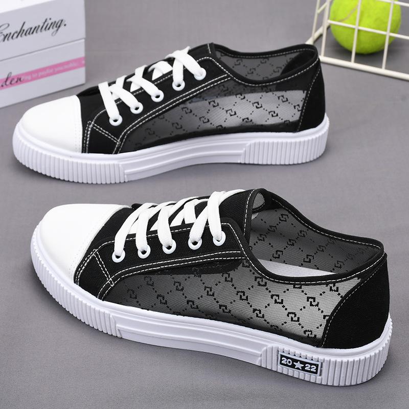 A new summer mesh women s shoes hollow breathable canvas shoes fashionable versatile soft sole Korean version board shoes 35