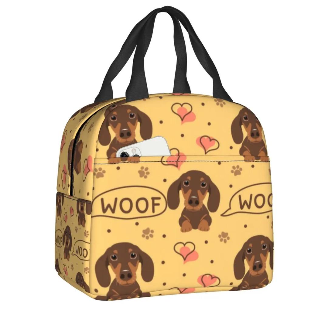 Dachshund Thermal Insulated Lunch Bag Women Badger Sausage the Wiener Dog Lunch Tote for Outdoor Camping Travel Storage Food Box