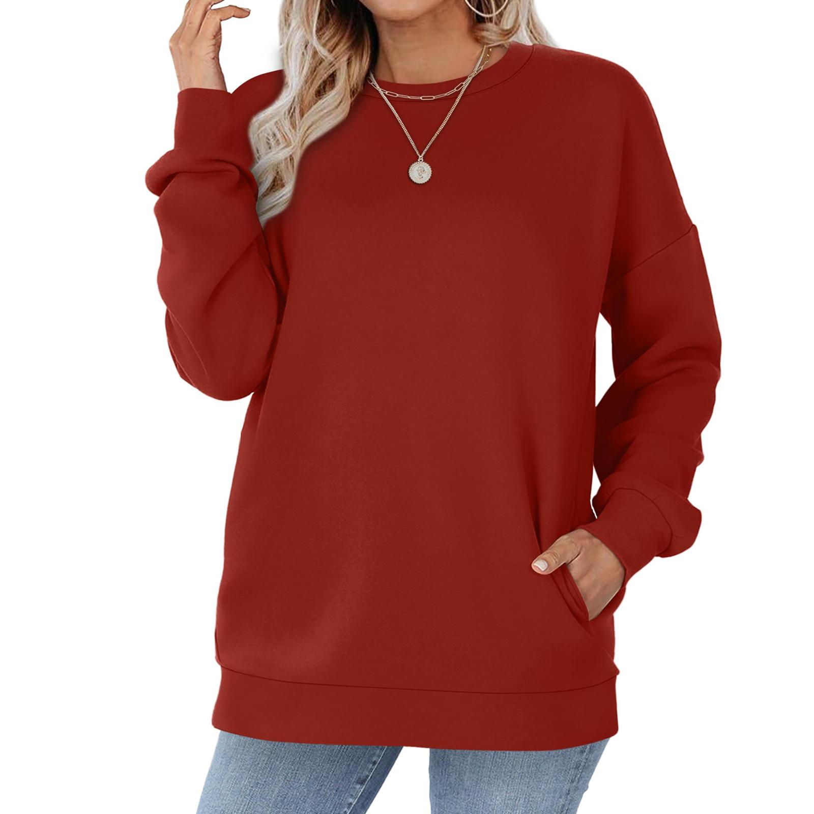

Crewneck Sweatshirts Women Long Sleeve Tops Fall Fashion Clothes Winter Pullover with Pockets XL