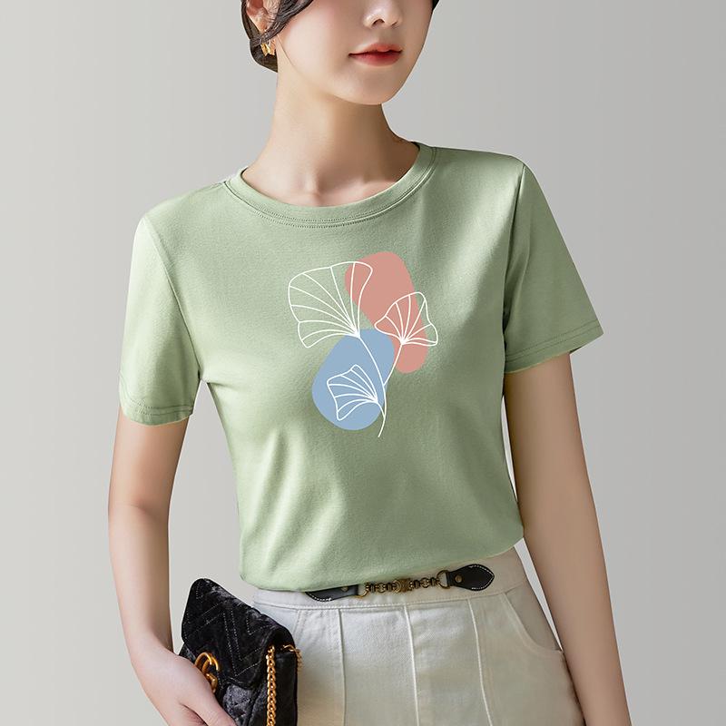 

Черная футболка с короткими рукавами для женщин, новая женская футболка с круглым вырезом и принтом из хлопка, топ с заниженной талией 5XL зелёный