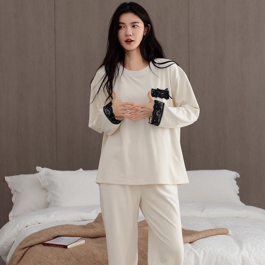 Pajamas Ladies Autumn And Winter Coral Fleece Thickened Fleece Warm Island Fleece Premium Winter Thin Fleece Homewear Set