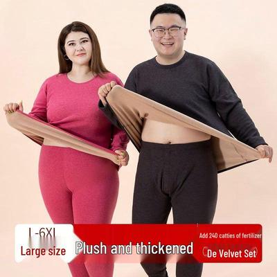 Set di biancheria intima termica spessa da uomo e da donna taglie forti: Completo girocollo in pelle d'agnello per Autunno e Inverno.