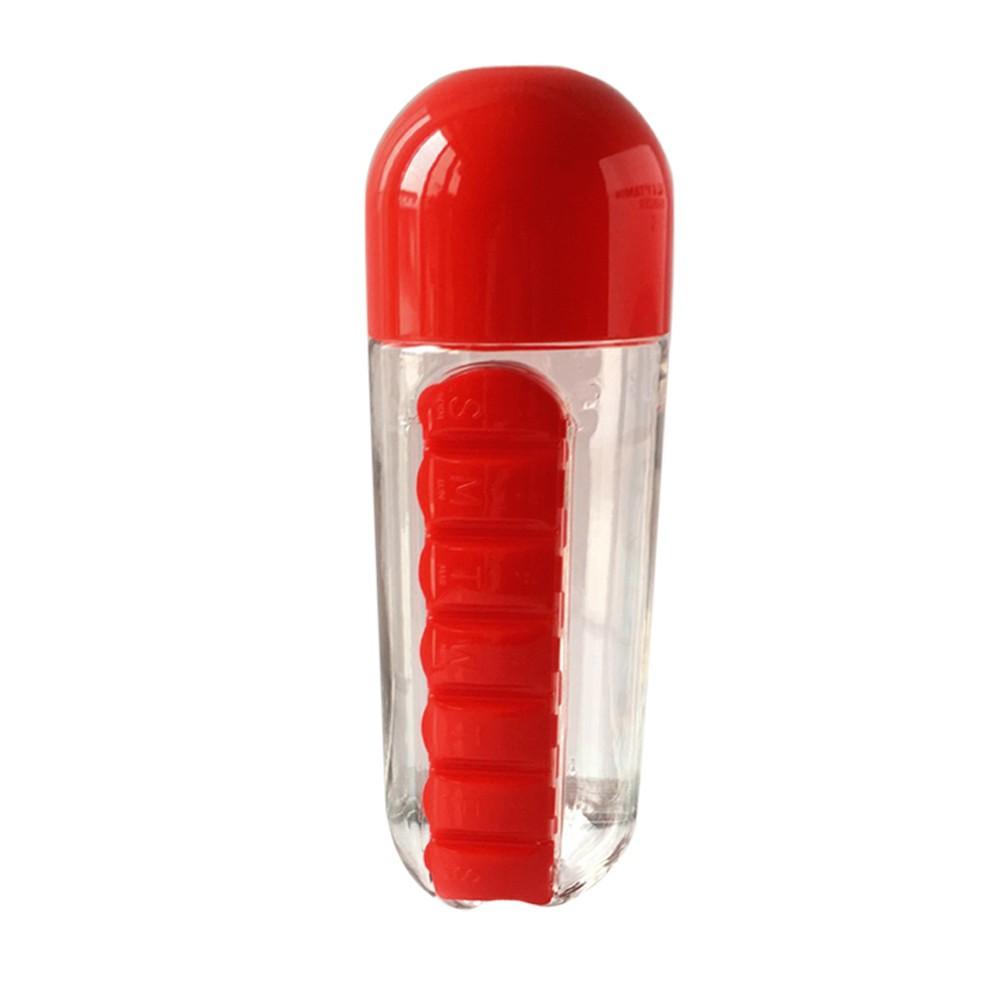600ml Sport Water Bottle With Built-in Daily 7 Daily  Box Organizer