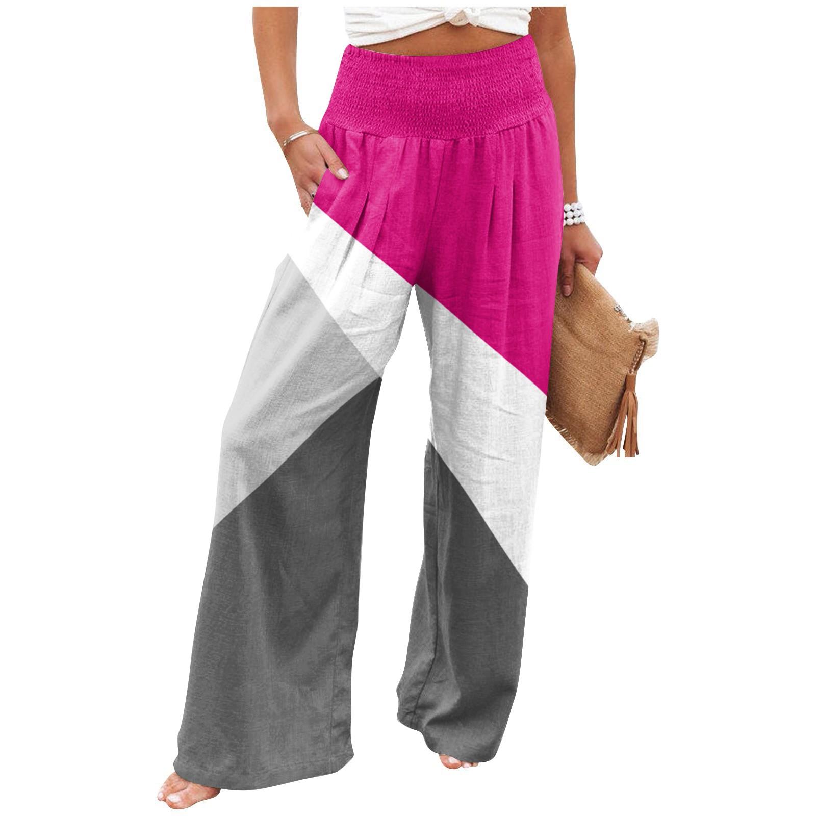 

Женские летние свободные брюки из хлопка и льна с эластичным поясом в клетку XL