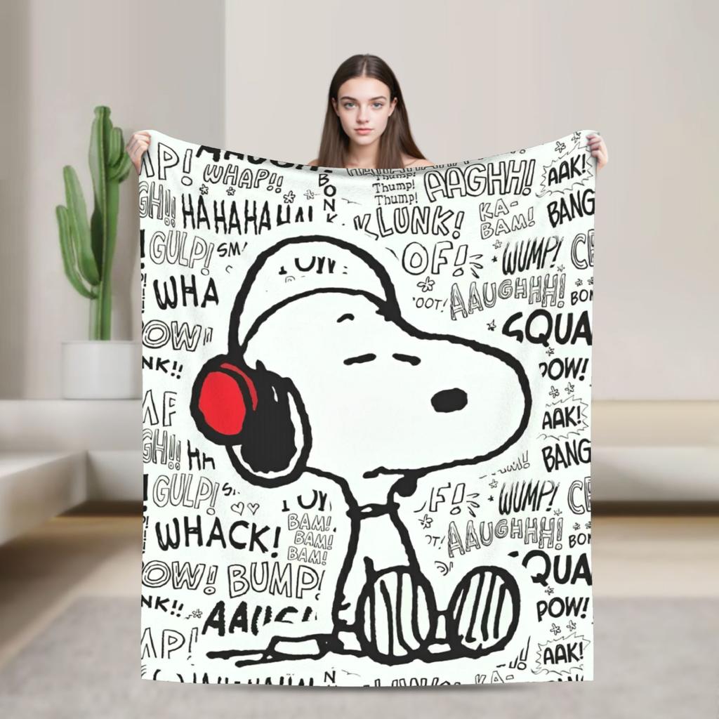Snoopy Listen to music Blankets Fleece Spring Autumn Cartoon  Multifunction Super Warm Throw Blanket for Home Plush Thin Quilt