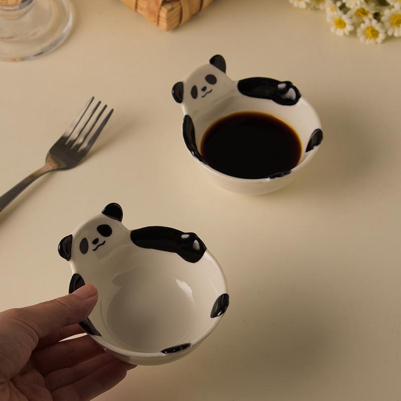 New Cartoon Panda Ceramic Dishs Home Dip Dish Cute Small Dish Soy Sauce Dish Seasoning Dish Hot Pot Sauce Dishs Cute Panda Dishs