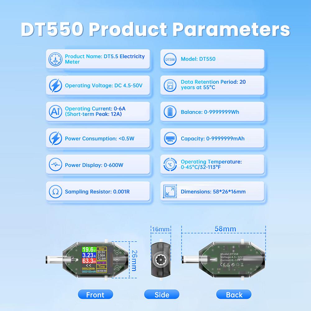 DT111 Digital DC Voltage Current Power Meter Tester High Precision DC 1.1-11V 1-6A Energy Consumption Capacity CPU Temp Monitor