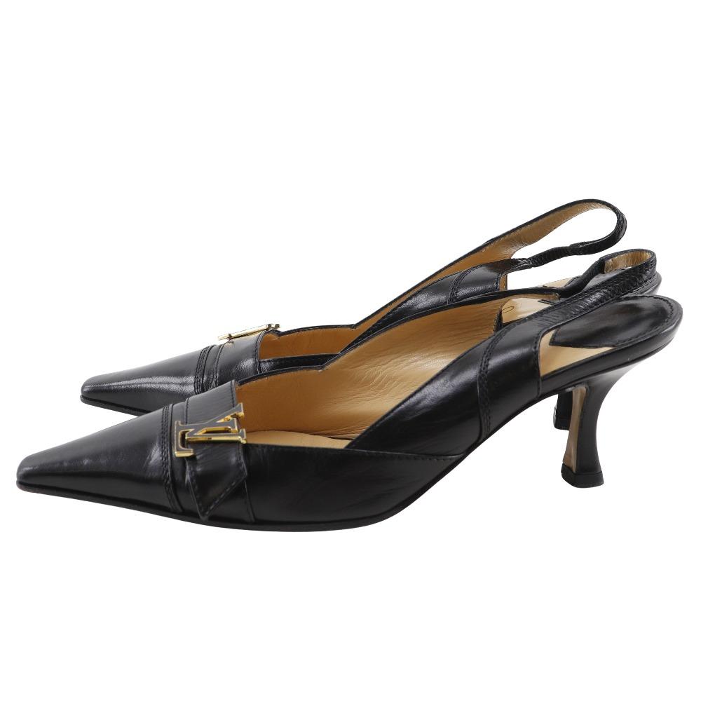 LOUIS VUITTON initial pumps Slingback Pointed toe pumps black leather Women Used
