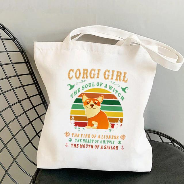 Shopper Watercolor Design For Corgi Lovers Bag Harajuku Women Shopping Bag Canvas Shopper Bag Handbag Tote Bag Shoulder Lady Bag