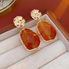 Vintage Brown Resin Droplet Pendant Earrings for Women Luxury Color Blocked Oval Long Earrings Commuting Versatile Jewelry