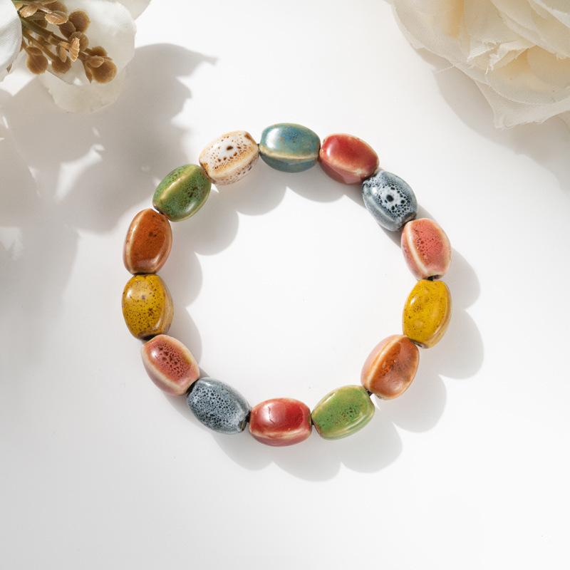 Retro Ceramic Bracelet - Chinese Style, for Both Men and Women, with Colorful Beads, Simple Design Hand Chain